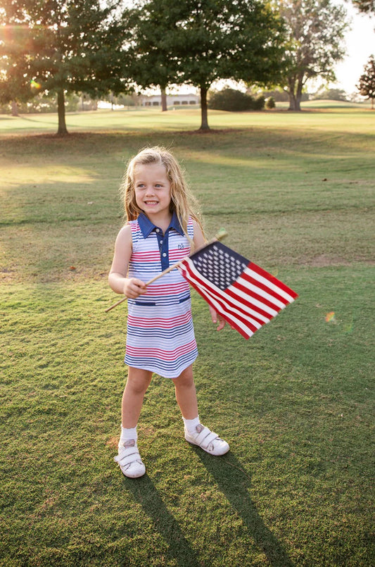 Girls Sleeveless Pro Performance Polo Dress American Stripe