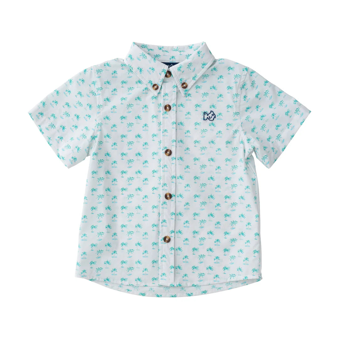 Boys Short Sleeve Fishing Shirt Palm Tree White