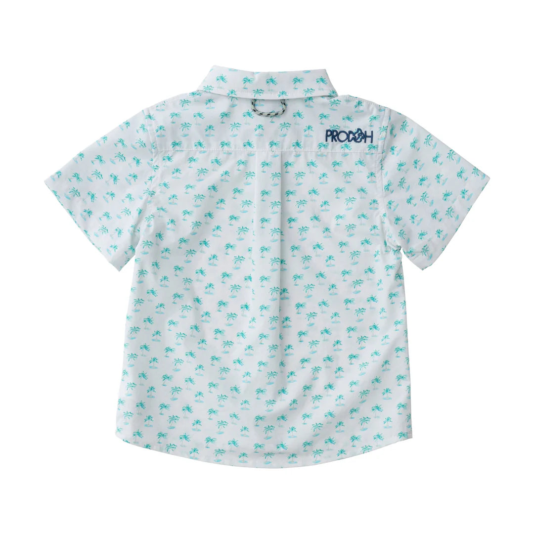 Boys Short Sleeve Fishing Shirt Palm Tree White