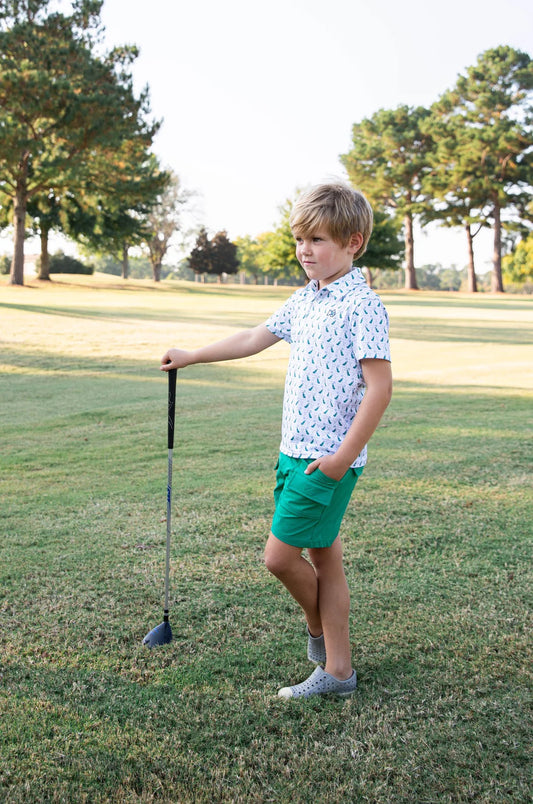 Prodoh Boys Short Sleeve Pro Performance Polo Golf Print White