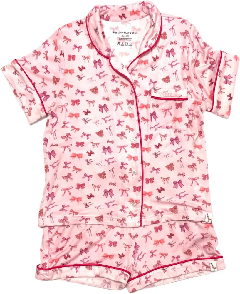 Preppy Goose Bows Short Sleeve Pajama Set