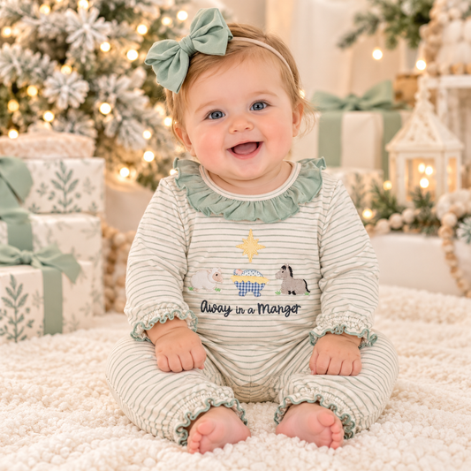 Three Sister Away in a Manger Girls Romper