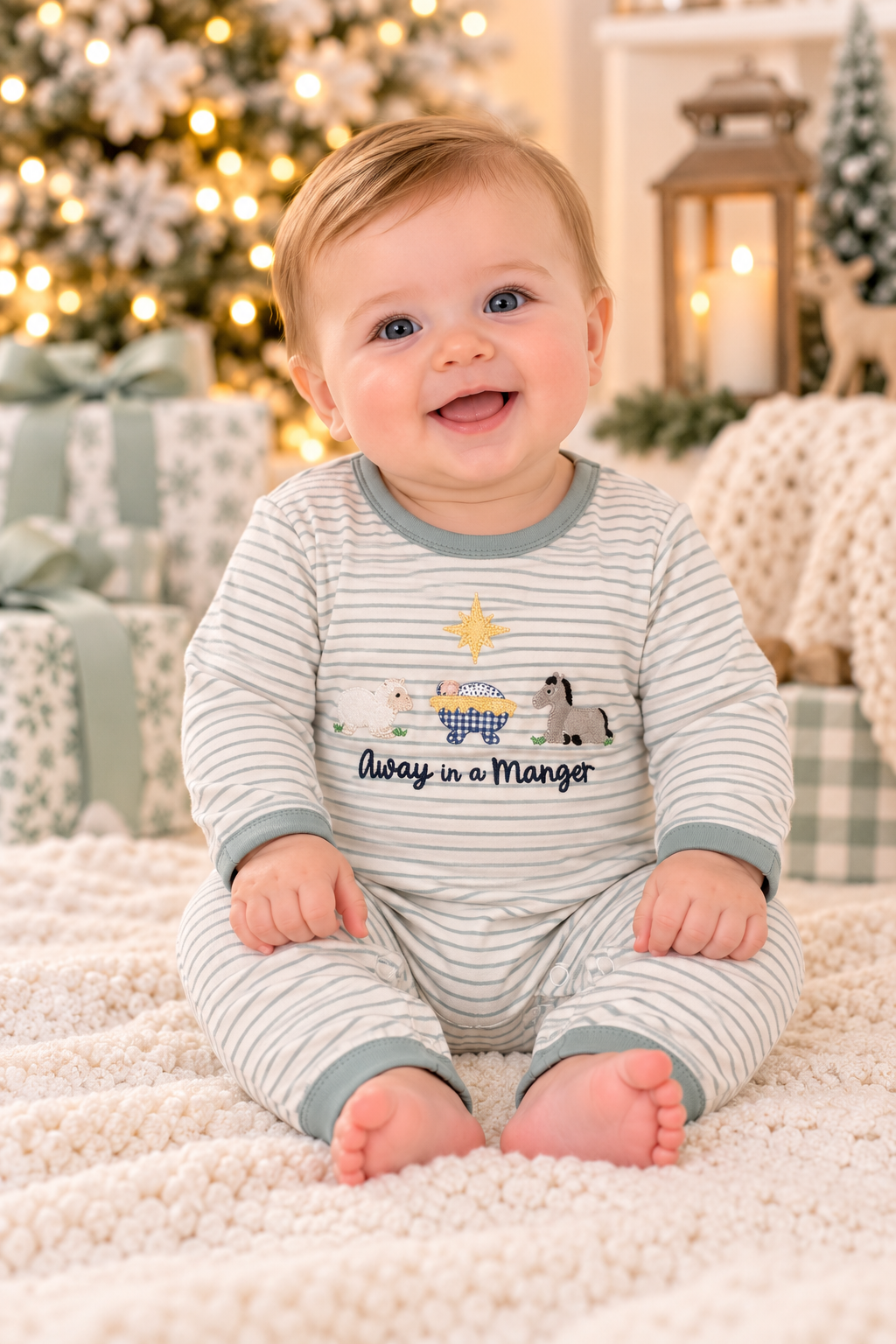 Three Sister Away in a Manger Boys Romper