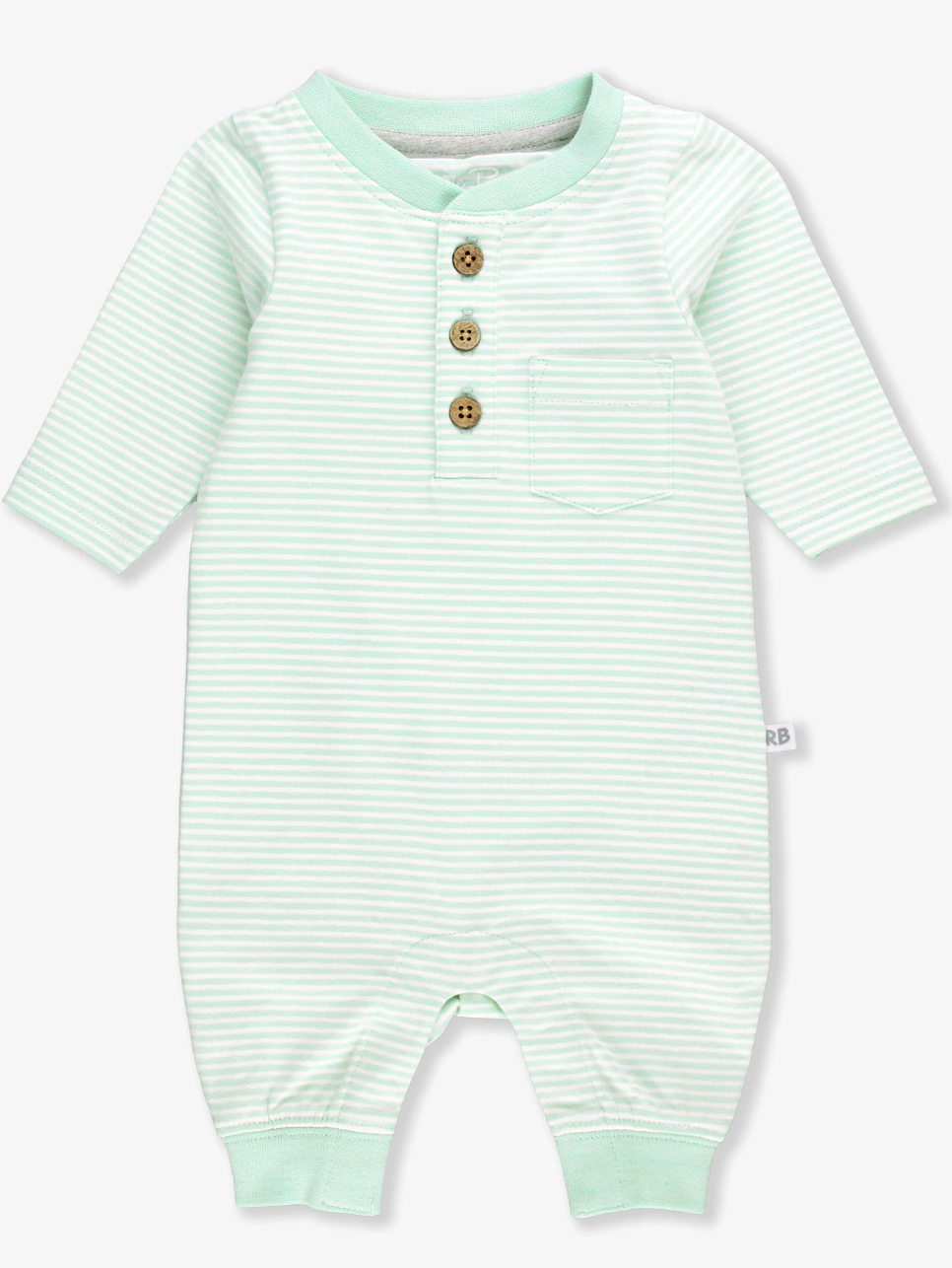 Knit Henley Pocket Romper Tiny Mint Stripe