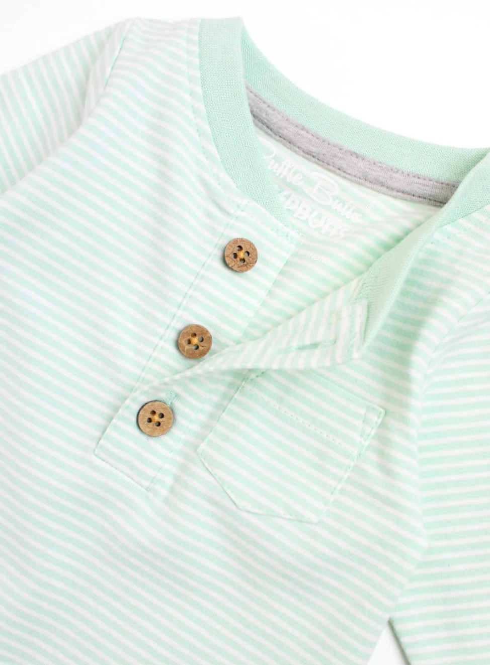 Knit Henley Pocket Romper Tiny Mint Stripe