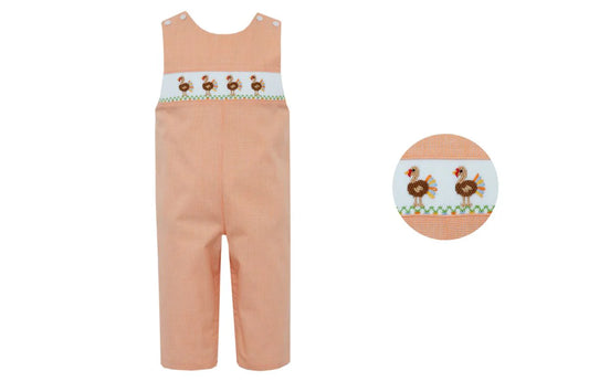 Petit Bebe Orange Turkey Boy's  Smocked Jon Jon