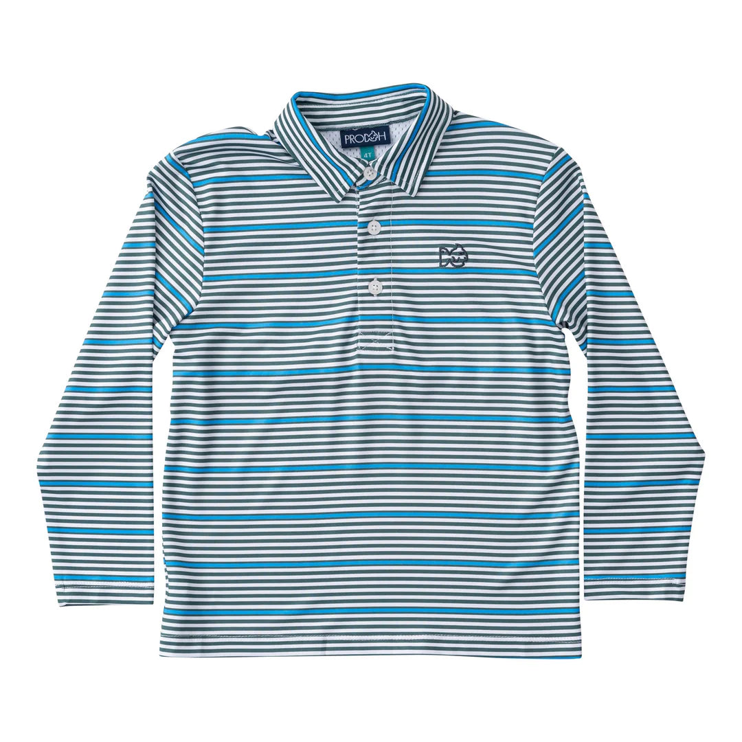 Prodoh Blue/Green Striped LS Performance Polo