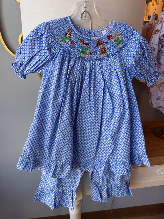 Mom & Me Blue Dot Smock Cheer Ruffled Pant Set