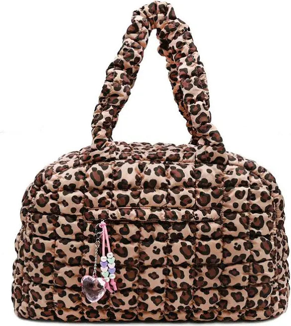 OMG Quilted Scrunchie Leopard Print Duffle Bag