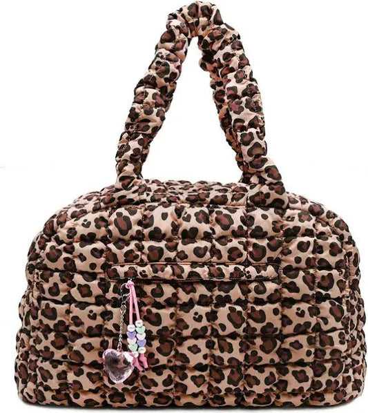 OMG Quilted Scrunchie Leopard Print Duffle Bag