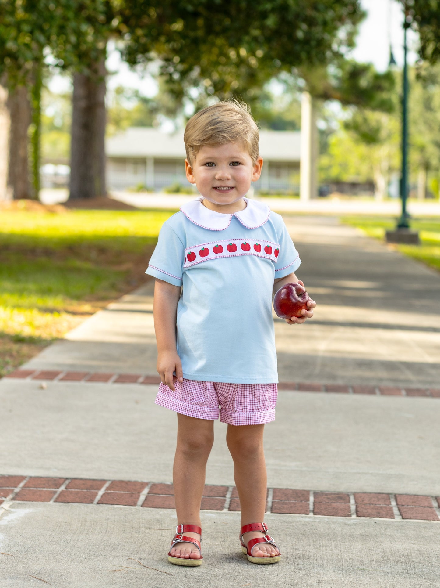 Trotter Street Kids Apple Ribbon Banded Short Set