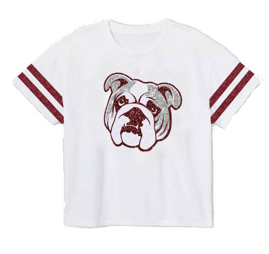Game Day Glitter Boxy Tee Maroon Bulldog