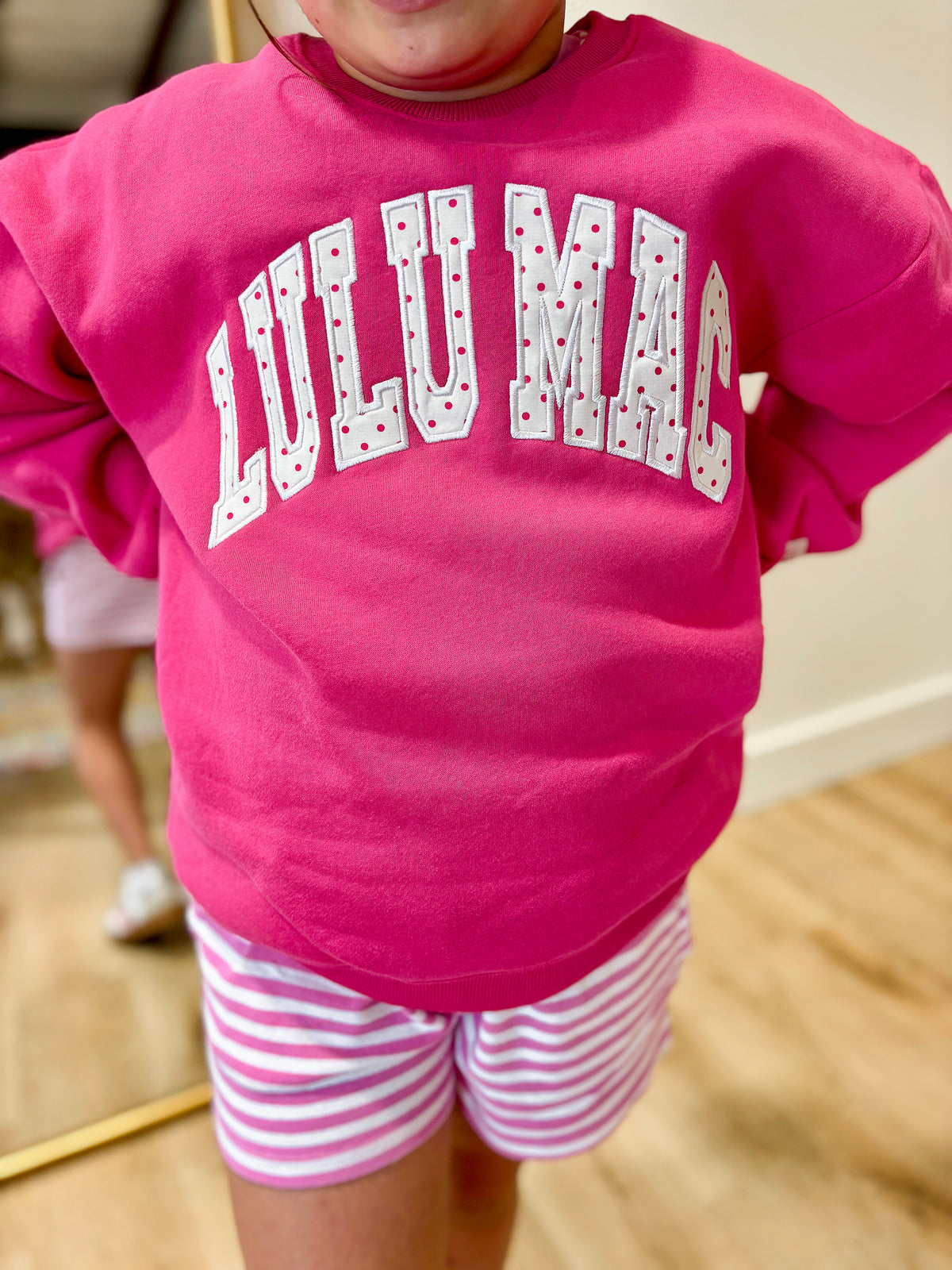 Lulu Mac Polka Dot Stitch Sweatshirt- Hot Pink/White