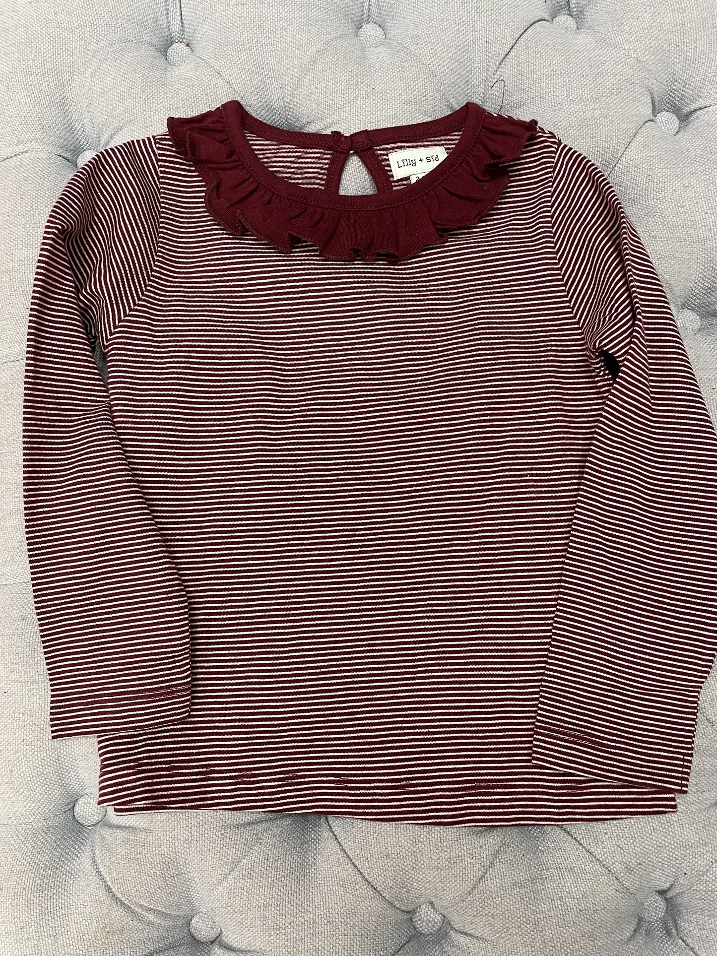 Lilly & Sid Maroon L/S Ruffle Neck Shirt