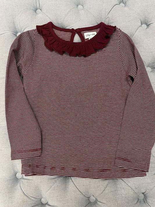 Lilly & Sid Maroon L/S Ruffle Neck Shirt
