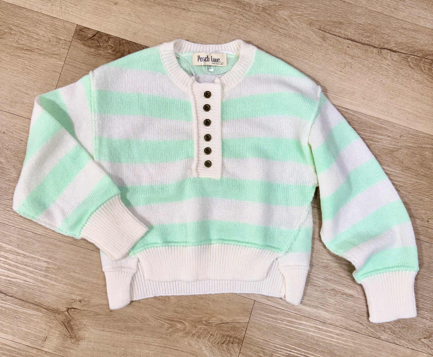 Peach Love Mint/White Stripe Button Detail Oversized Sweater
