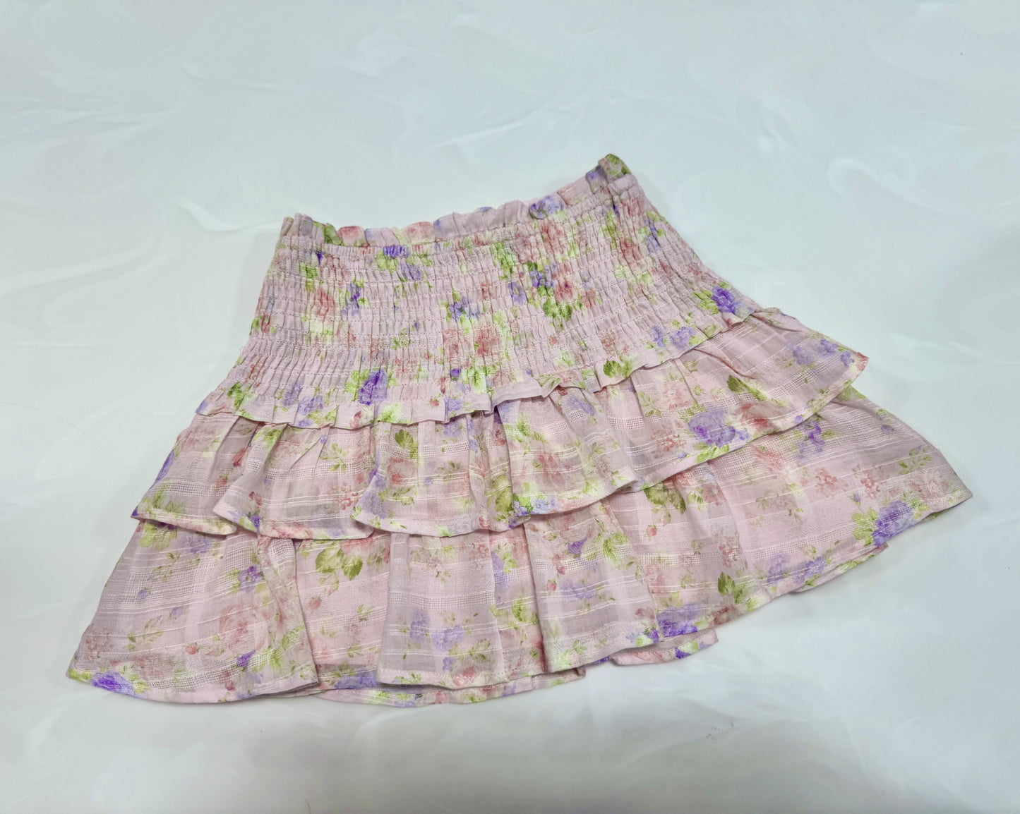 Peach Love Pink Multi Floral Textured Gauze Mini Skirt