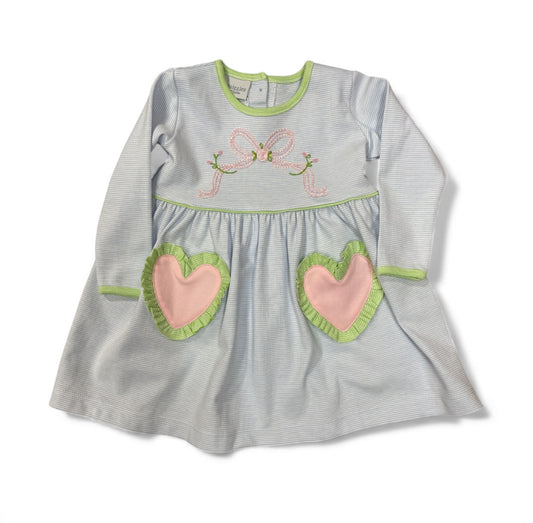 Squiggles Embroidery Bow Heart Pocket Dress