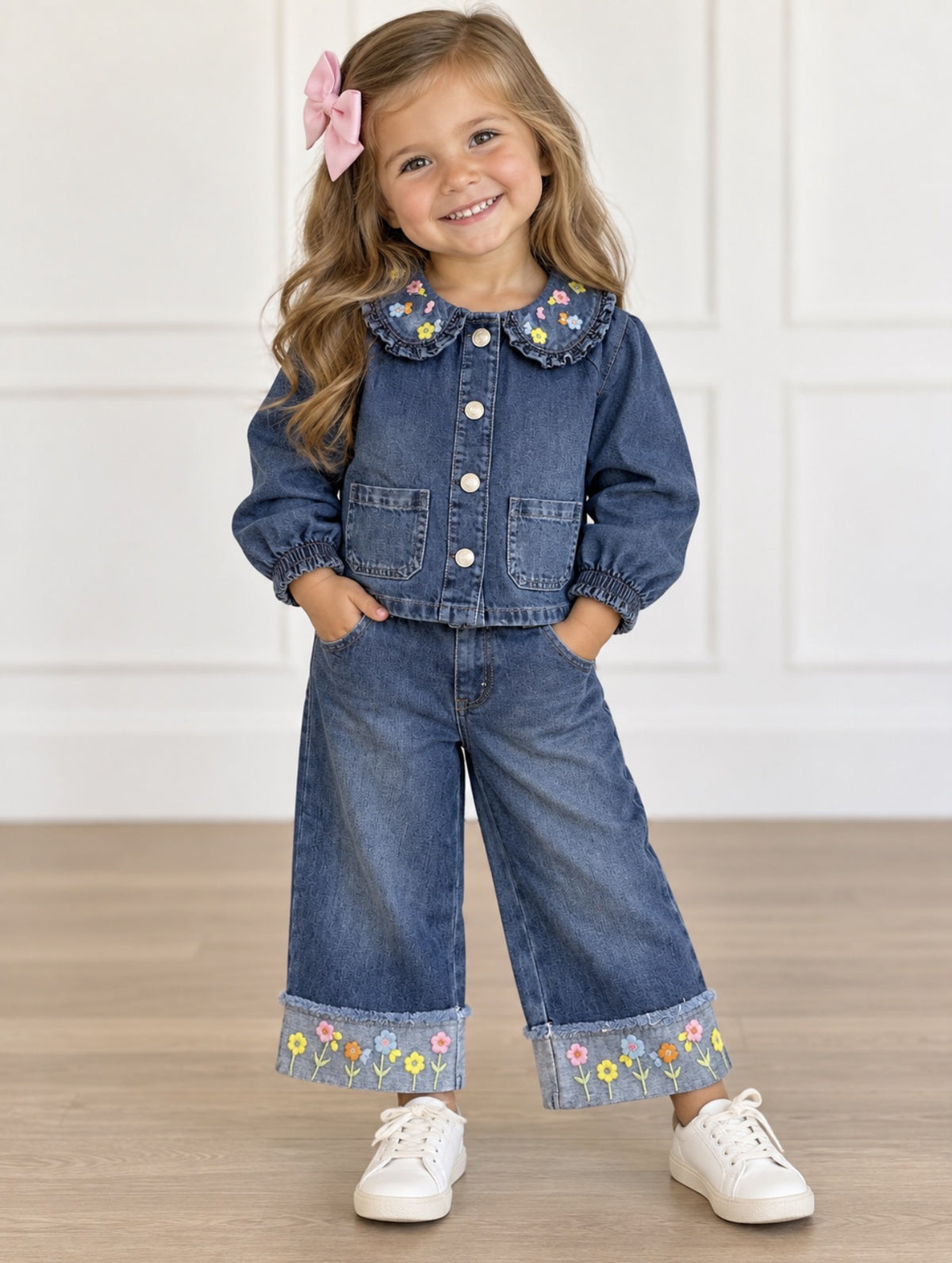 Blu & Blue Flora Embroidered Pant Set