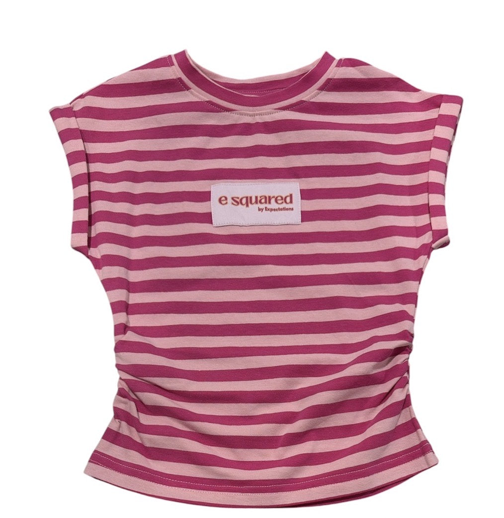 E Squared Striped Cap Sleeve Top - Pinkalicious