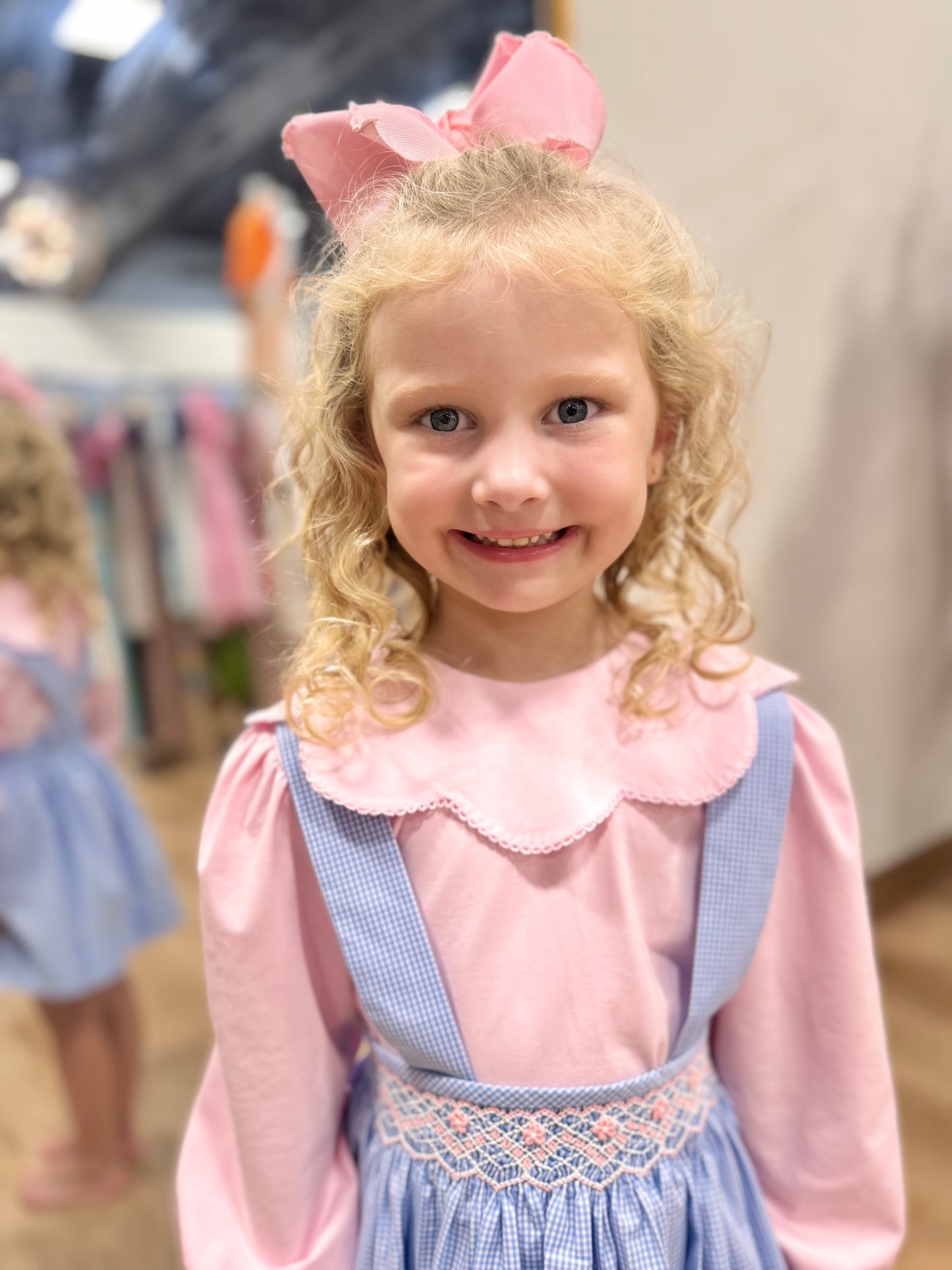 Delaney Girls Blue Gingham Smocked Skirt