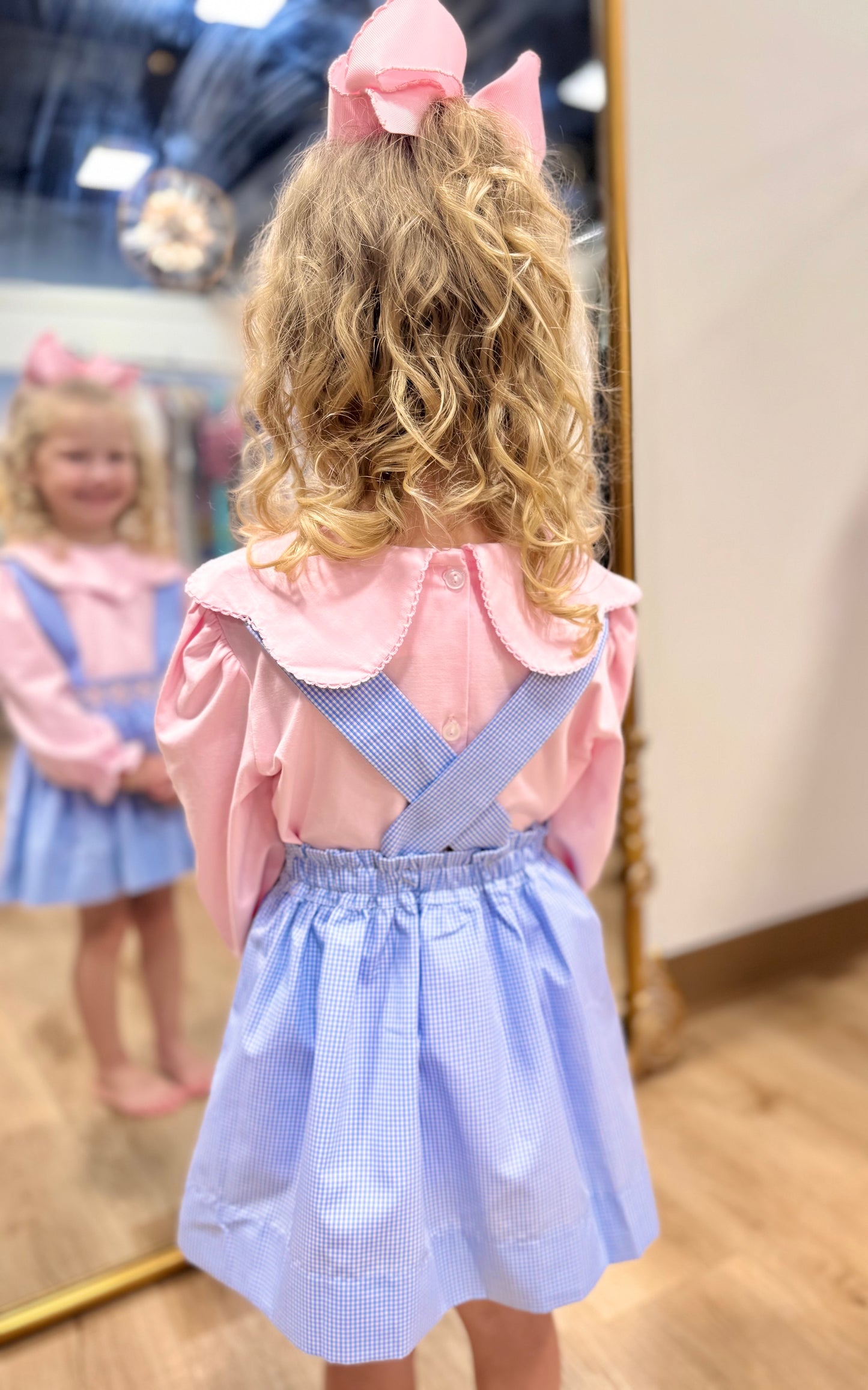 Delaney Girls Blue Gingham Smocked Skirt