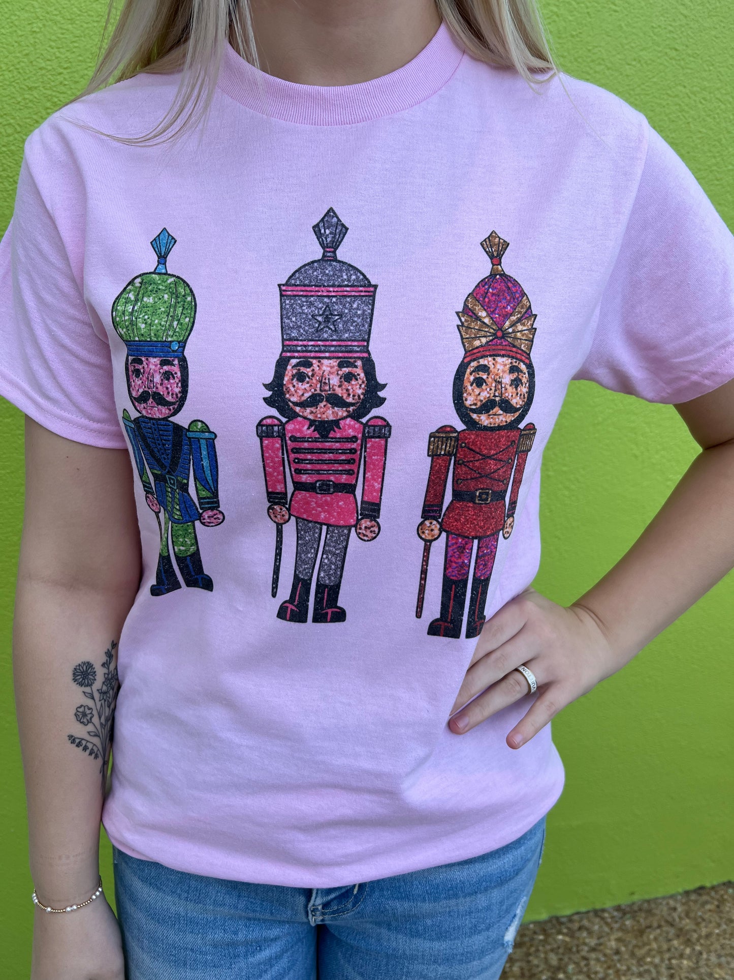 Short Sleeve Glitter Nutcracker Christmas Graphic Tee