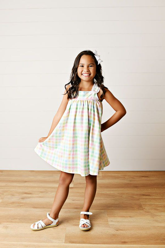 Swoon Baby Pastel Gingham Eyelet Trim Dress