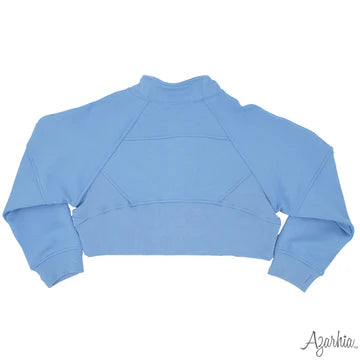 Azarhia Oversized Cropped 1/4 Zip Sweatshirt Lt Blue