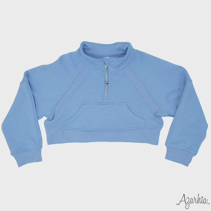 Azarhia Oversized Cropped 1/4 Zip Sweatshirt Lt Blue