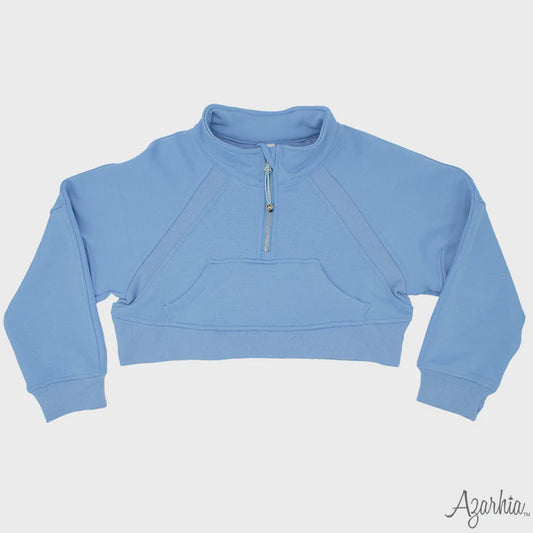 Azarhia Oversized Cropped 1/4 Zip Sweatshirt Lt Blue