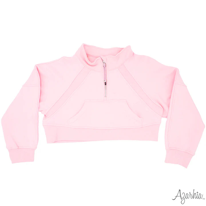 Azarhia Oversized Cropped 1/4 Zip Sweatshirt Pink