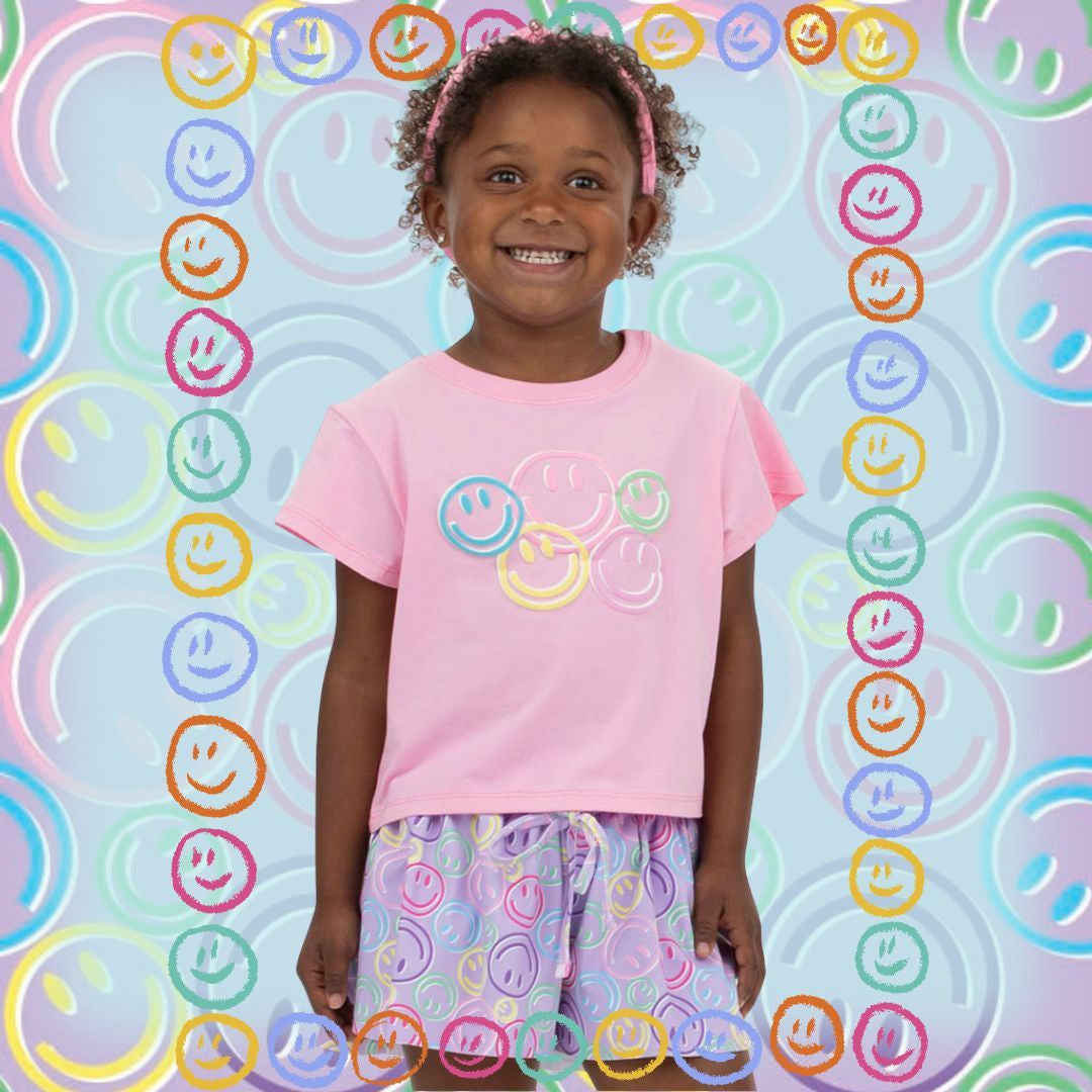 Azarhia Smiley Face Puffy Screen Print Pink Tee