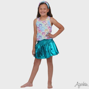 Azarhia Turquoise Metallic Gathered Skort