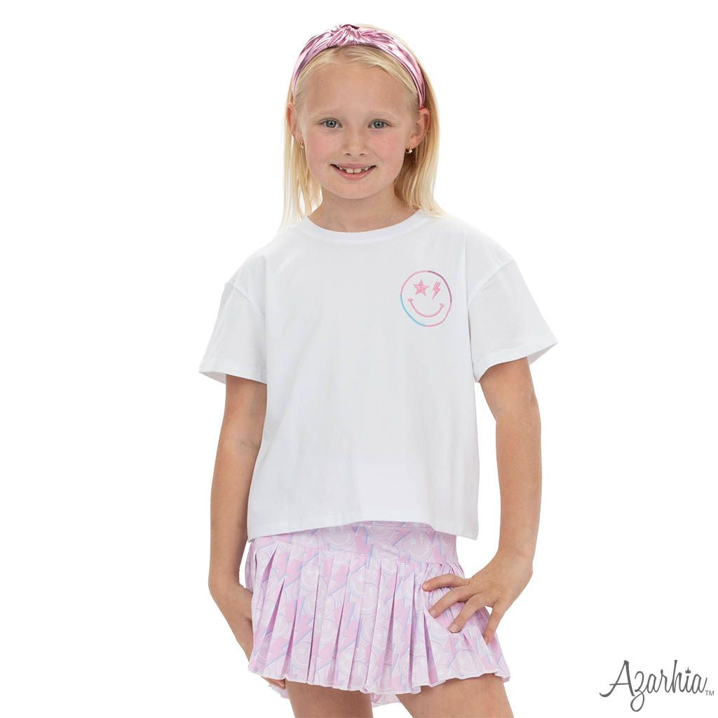 Azarhia Embroidered Smiley Spark on White Tee