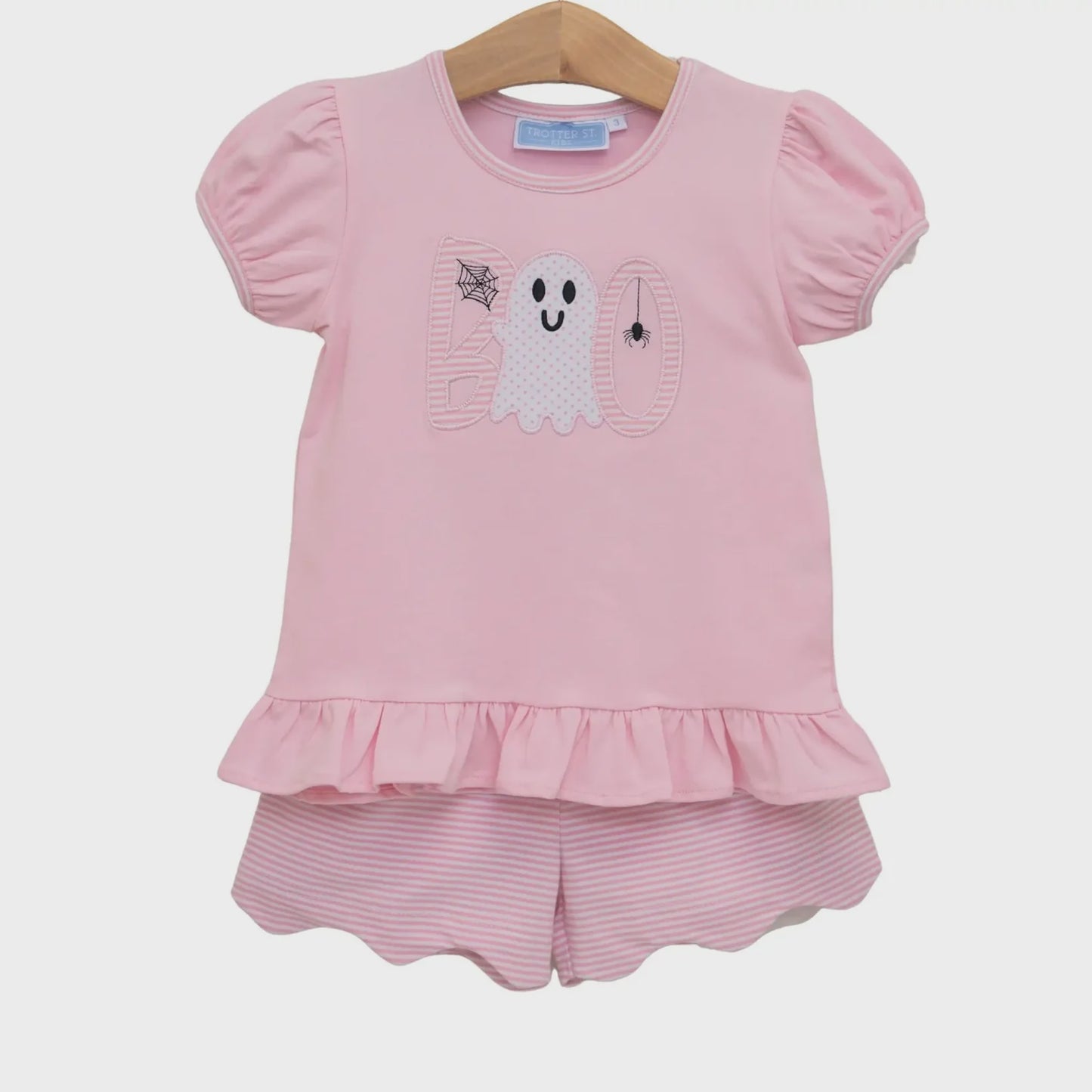 Trotter Street Kids BOO  Pink Scalloped Short Set