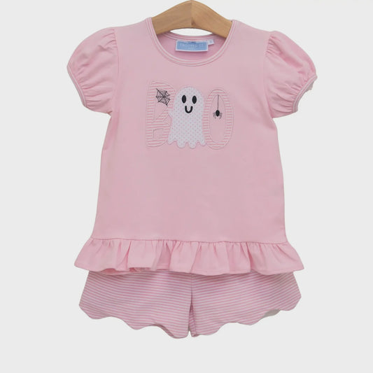 Trotter Street Kids BOO  Pink Scalloped Short Set