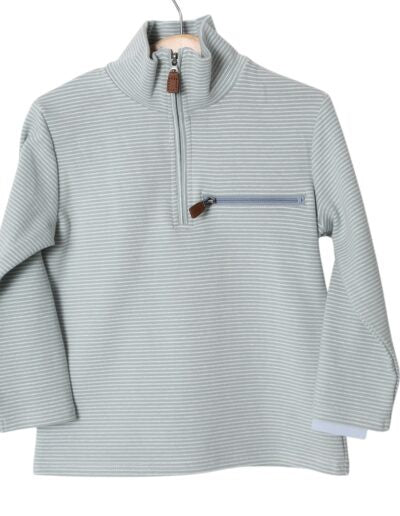 Millie Jay Kingston 1/4 Zip Pullover - Sage/White Stripe