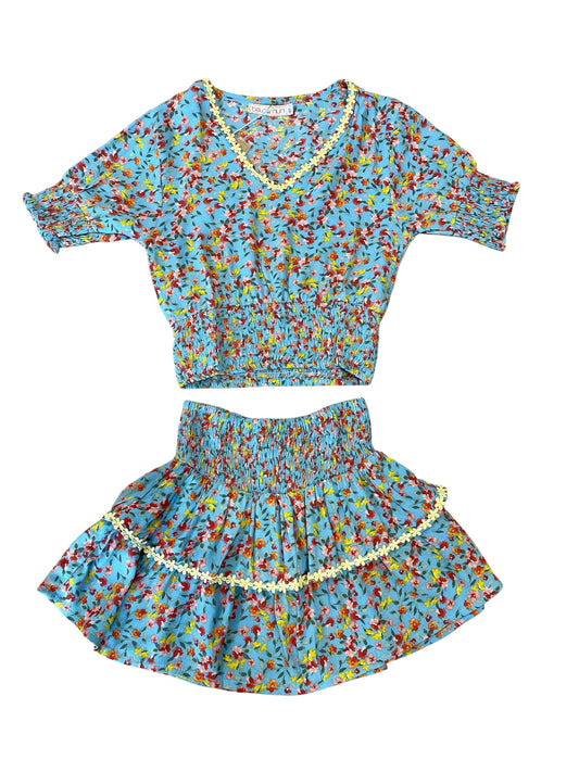 Bela & Nuni 2 piece skirt set - Teal Floral