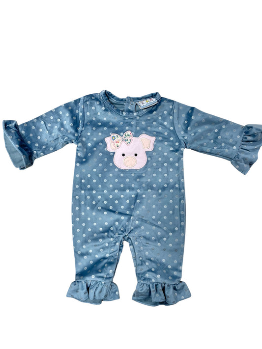 Three Sisters Pig Applique Girls Romper