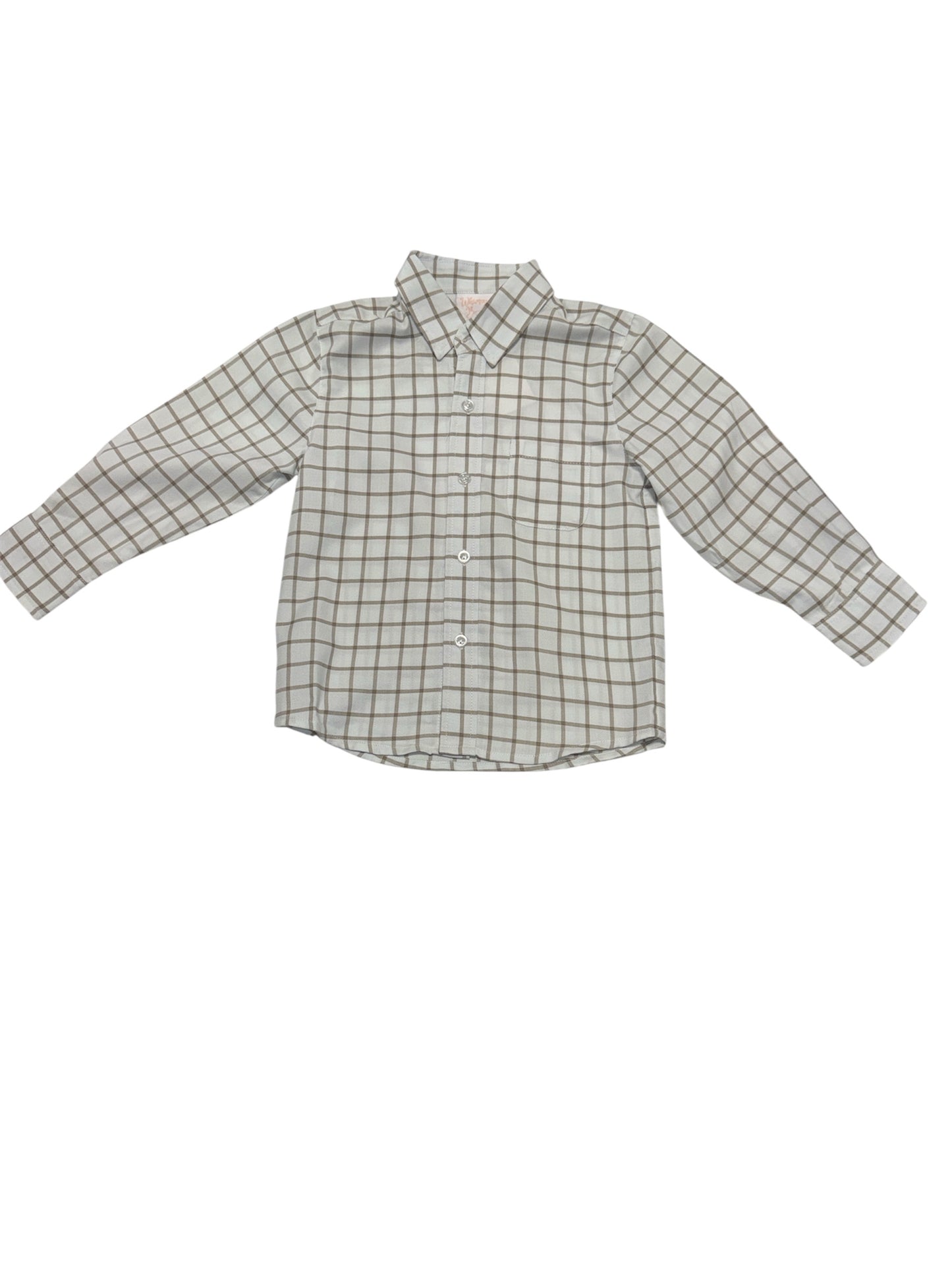 Whimsy Bay Kids Tan Plaid LS Button Down