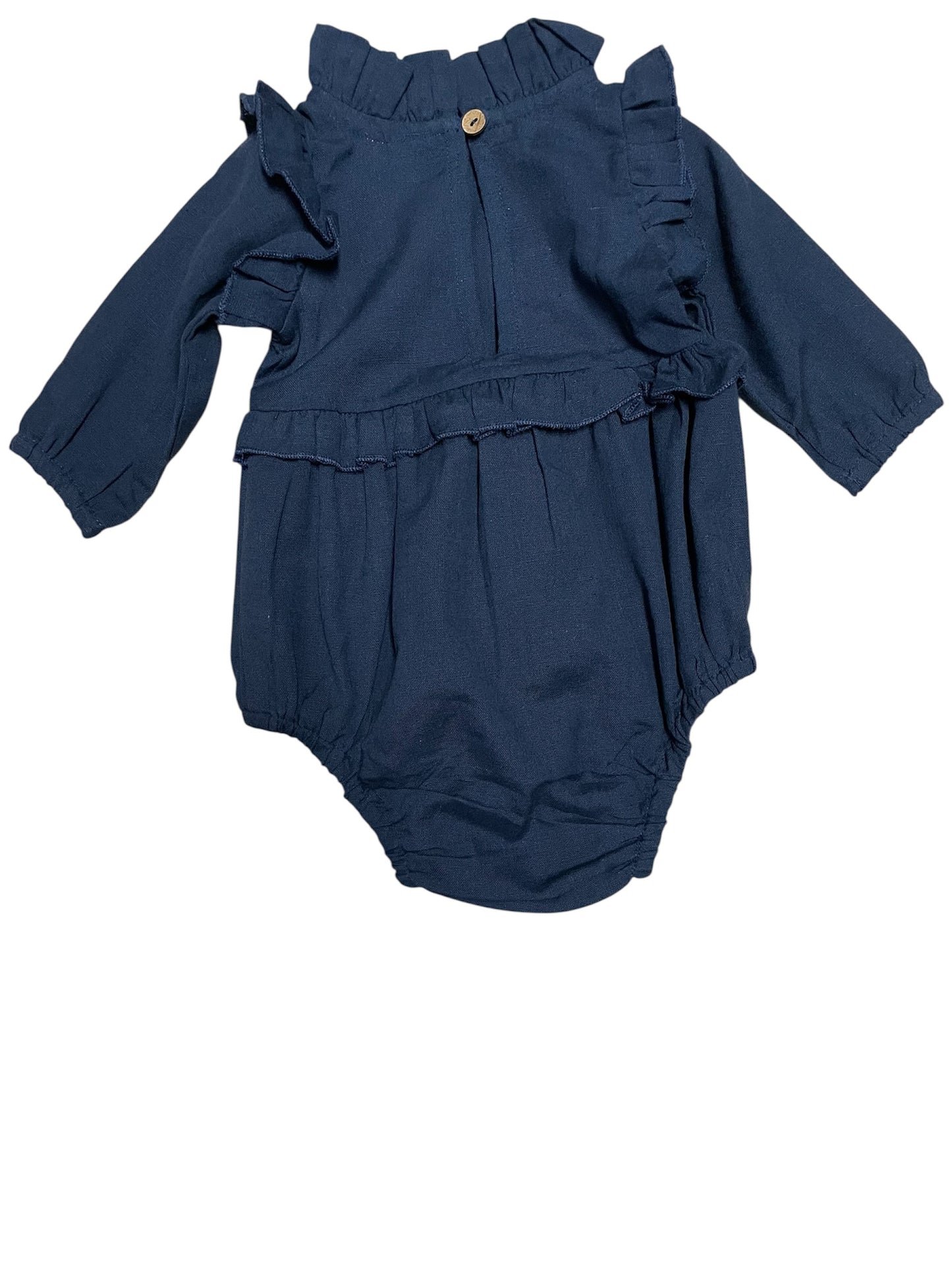 Yo Baby Cotton Woven L/S Romper Navy