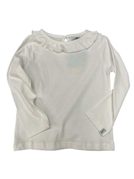 Lilly + Sid White L/S Ruffle Neck Shirt