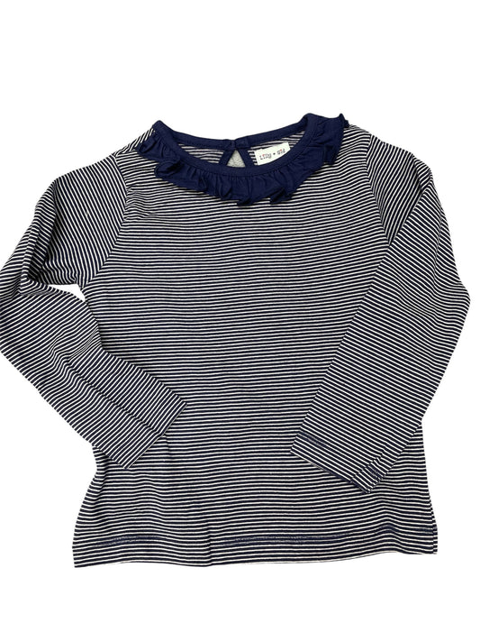 Lilly + Sid Navy Striped Ruffle  Neck L/S Shirt