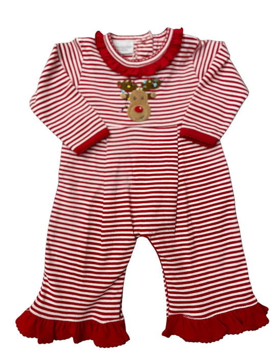 Squiggles Antler Lights Ruffled Romper - Girls