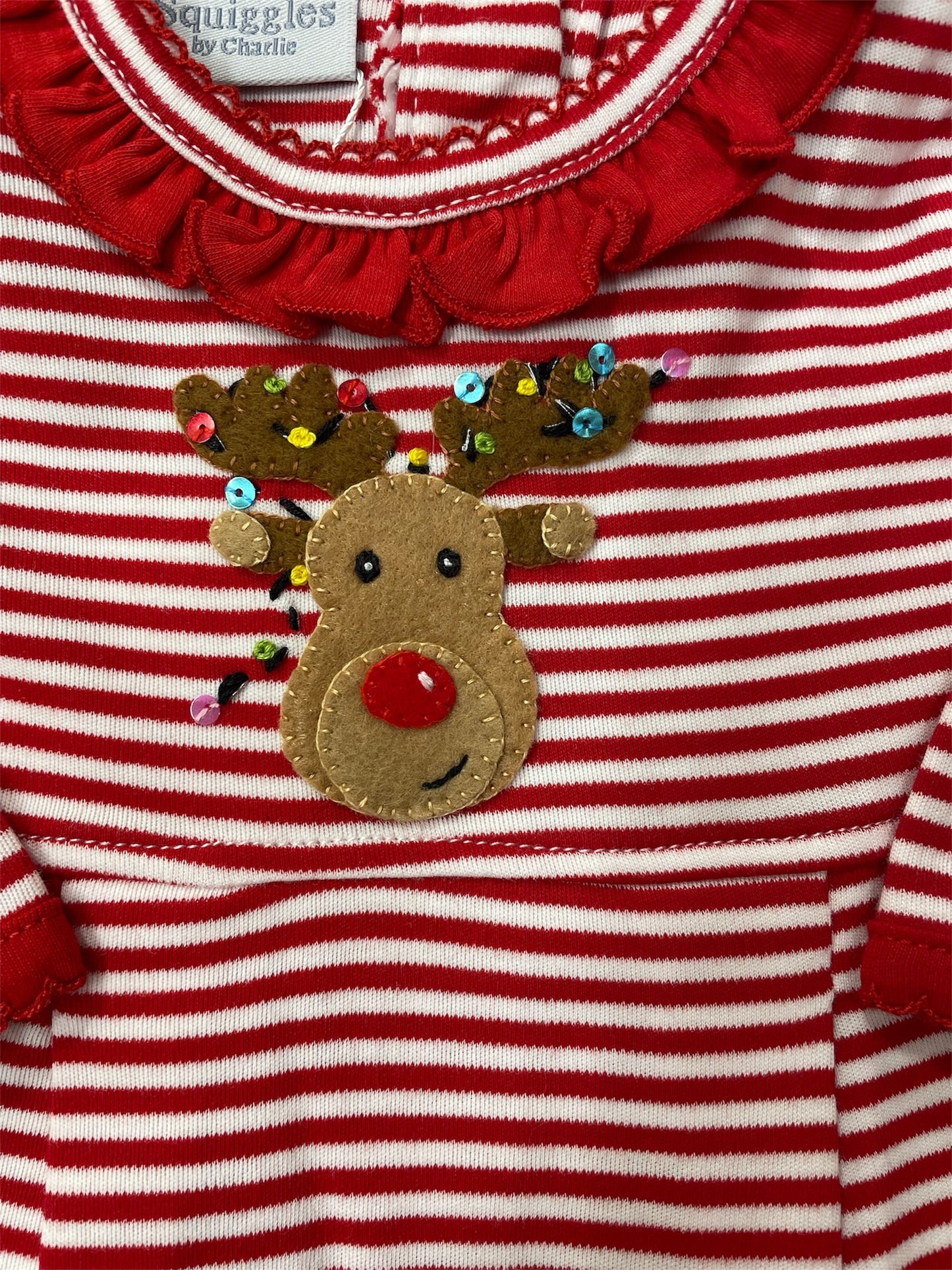 Squiggles Antler Lights Ruffled Romper - Girls