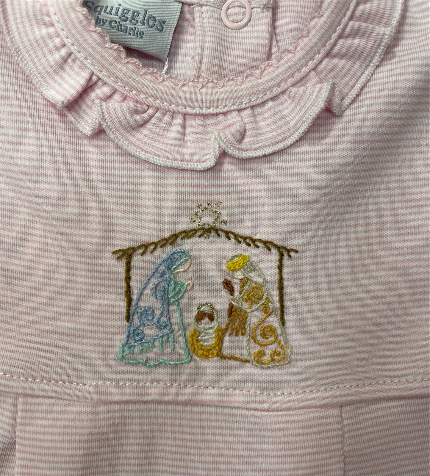 Squiggles Silent Night Ruffled Pink Onesie