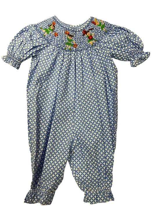 Mom & Me Blue Dot Smocked Cheer Romper