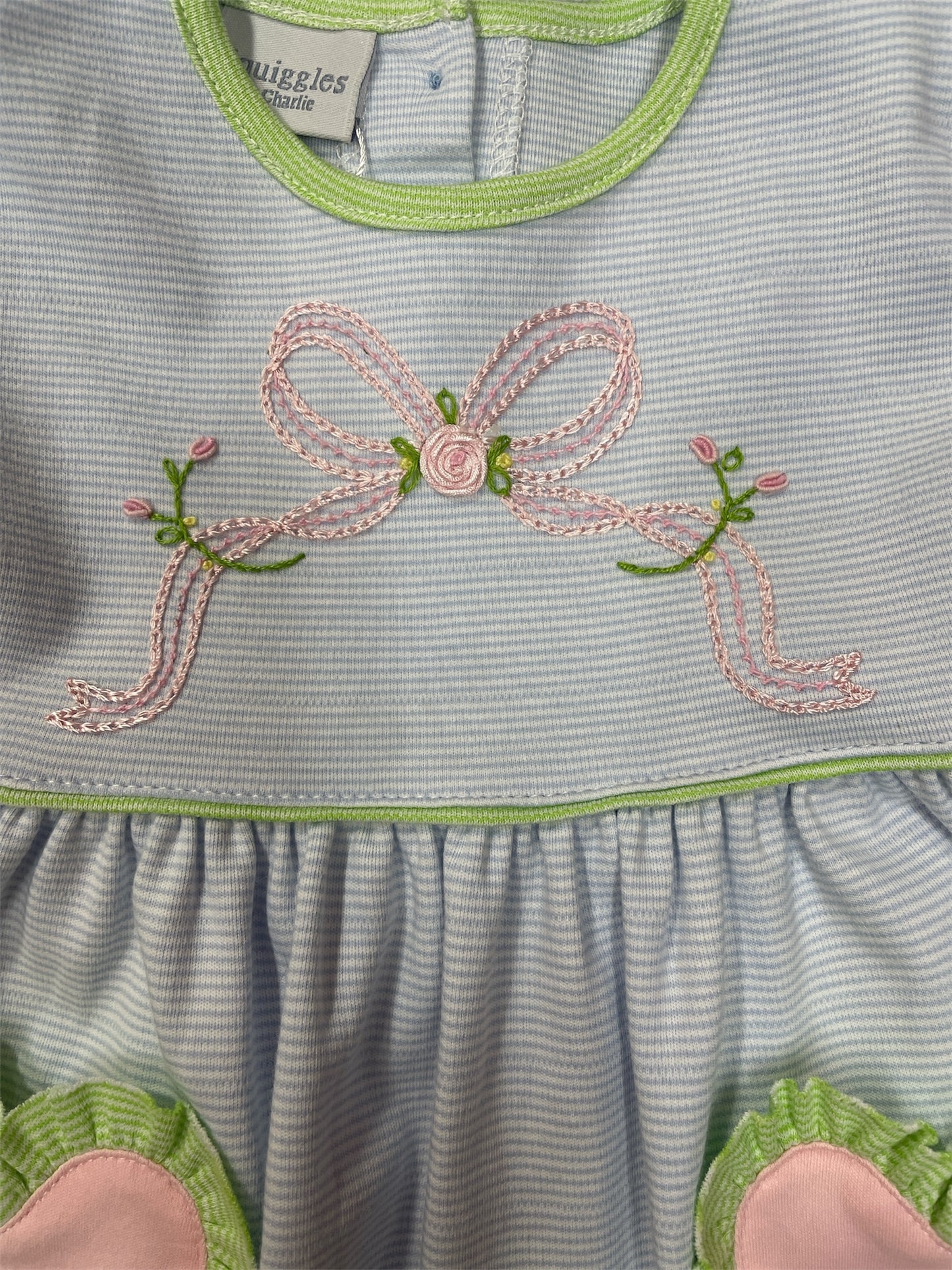 Squiggles Embroidery Bow Heart Pocket Dress