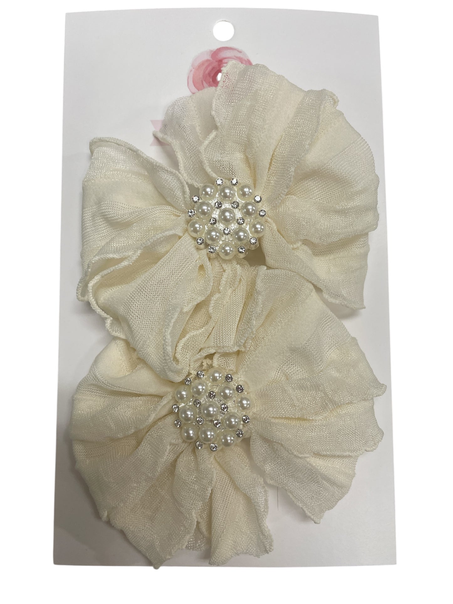 Ruffled Clip Set w/Pearl Embellishment